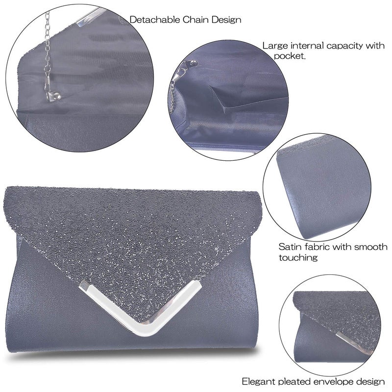Rancco Women Evening Envelope Handbag Prom Sequin Clutch Purse Shoulder Cross Body Bag (Black) - Image 3